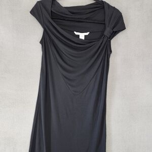 Diane Von Furstenberg Womens 4 Mini Dress Soild Black Cowlneck Cap Sleeve
